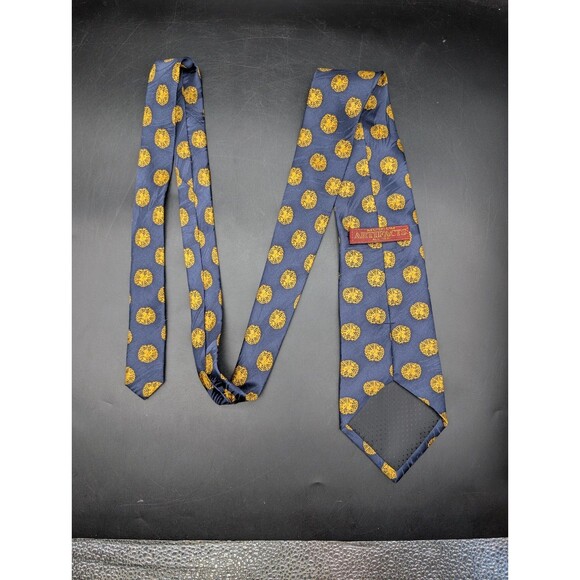 UNITED NATIONS 100% Silk Neck Tie By MUSEUM ARTIFACTS Blue Yellow Flat Earth Map - Picture 6 of 6